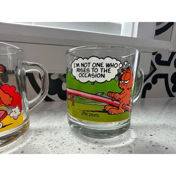 Vintage Set of 4 1978 McDonalds Garfield Odie Glass Coffee Mugs Cups Jim Davis - Picture 9 of 9